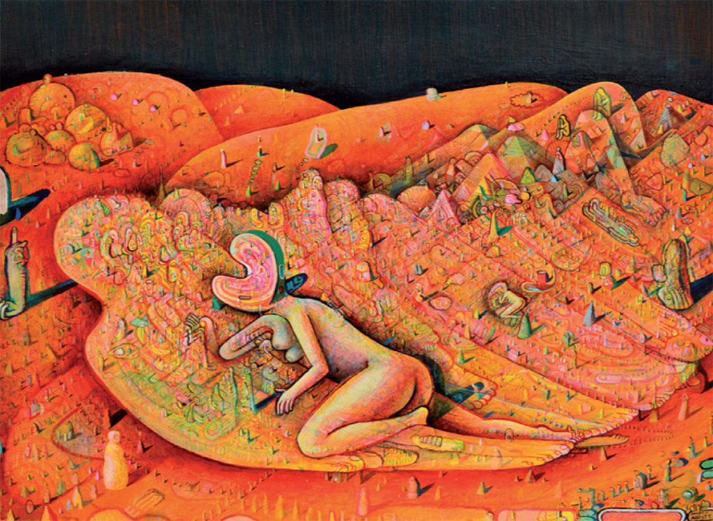 Hot Dream of Watermelon, acrylic & mixed media on paper by Andrew Abbott