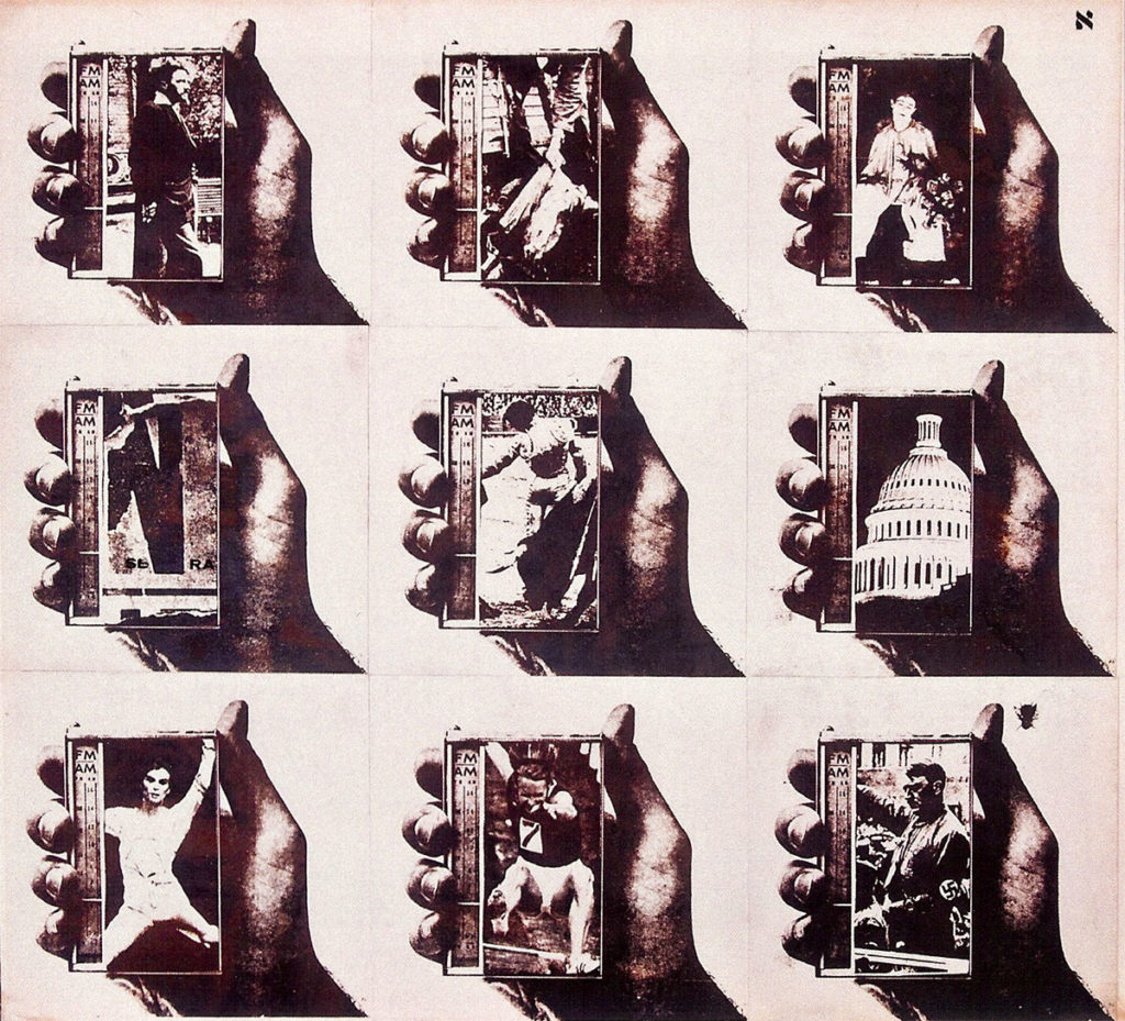 Untitled c. 1965, 9 part positive Verifax collage on paperboard, 18"x20" by Wallace Berman