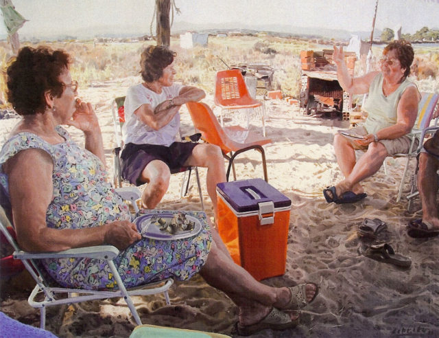 Men on Faro Beach, oil on canvas, 74"x96" by Michael De Brito