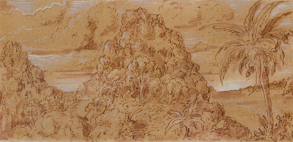 Dusk Near Playa Biesanz (detail), ink and gouache drawing 75"x12" by Stephen Burt