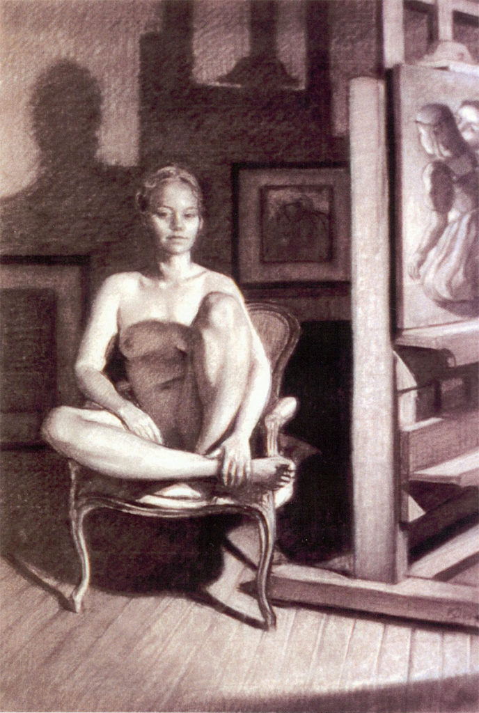 Kwanyin, charcoal and pasted on paper by Katherine Doyle