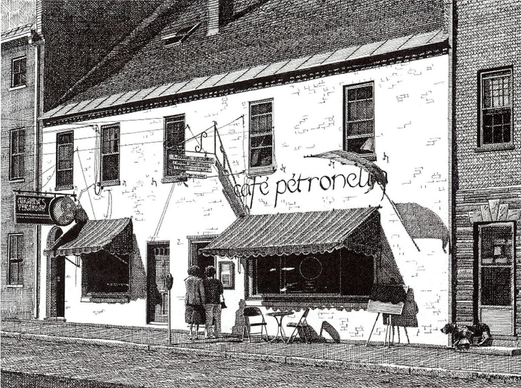 Café Paarlberg, pen and ink drawing by Bill Paarlberg
