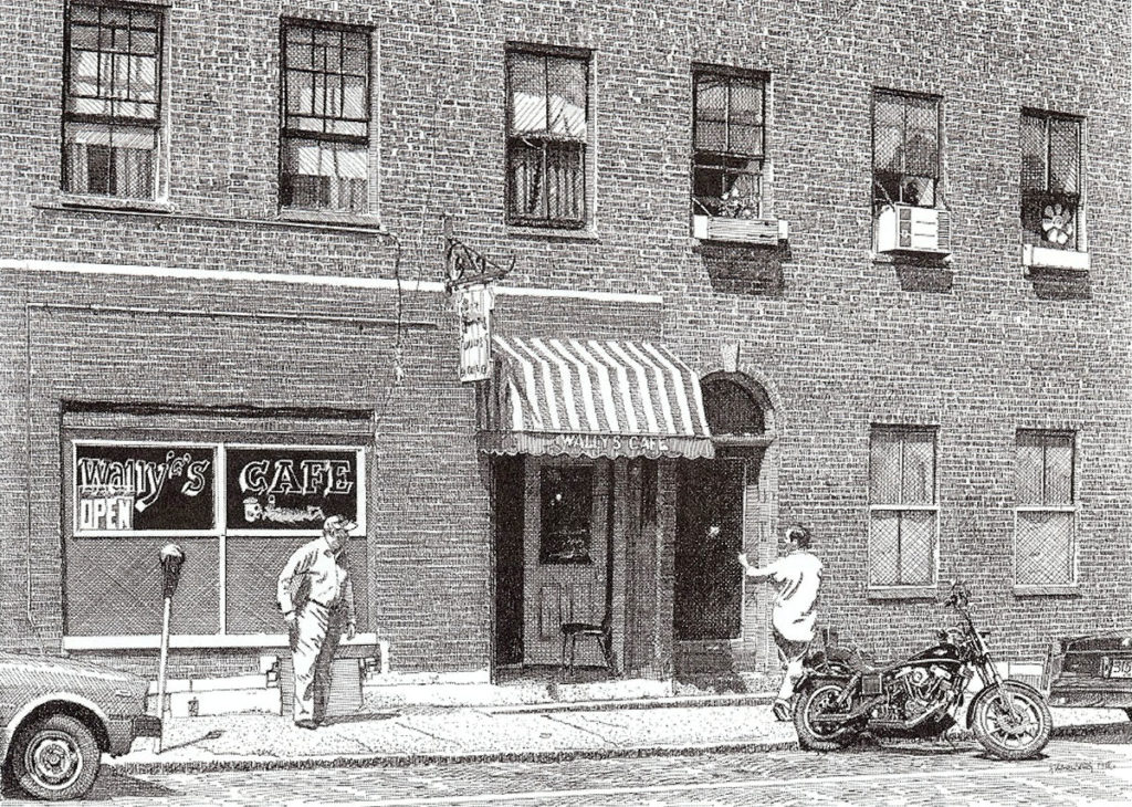 Wally's Cafe, pen and ink drawing by Bill Paarlberg