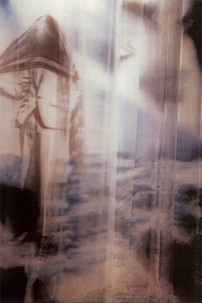 The Veil Suite, 2007, ink on pleated illusion (tulle curtains), detail from a room of wall size paintings, 14x22x28 by Izhar Patkin