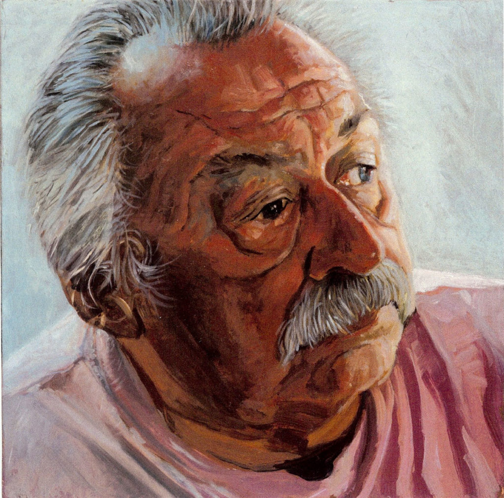 Jim Harrison, black oil on copper, 6"x6", 2005 by Jack Richard Smith