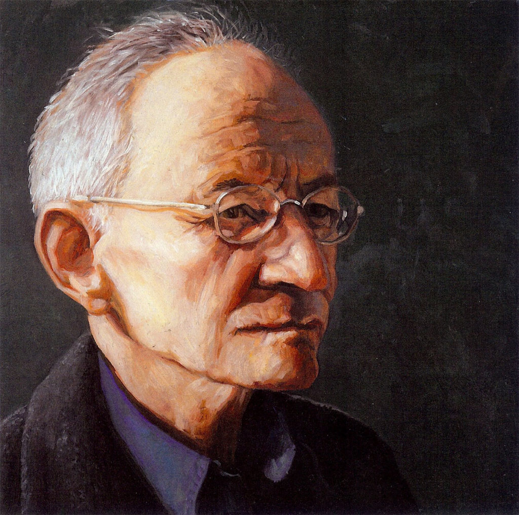 Ted Kooser, black oil on copper, 6"x6", 2008 by Jack Richard Smith