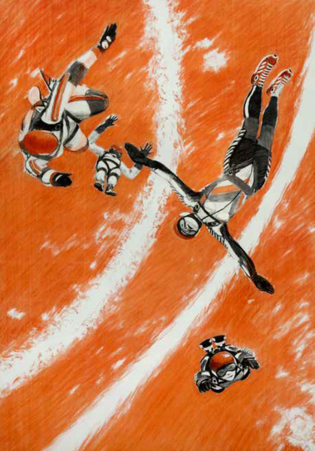 Chechnya Women’s National Parachuting Team by Alexey Kallima, 2006, Sanguine, charcoal, acrylic on canvas, 119 x 82 inches