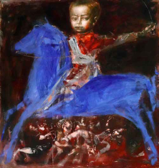 Blue Horse Rider by Andrey Medvedev, 1990, Oil on canvas, 47 х 43 inches