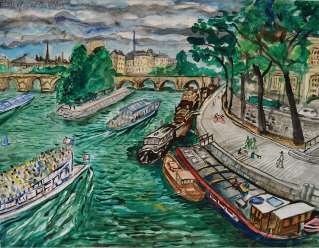 La Seine au Pont des Arts by Red Grooms, 2019 Watercolor on paper, 19.75 x 25.5 inches