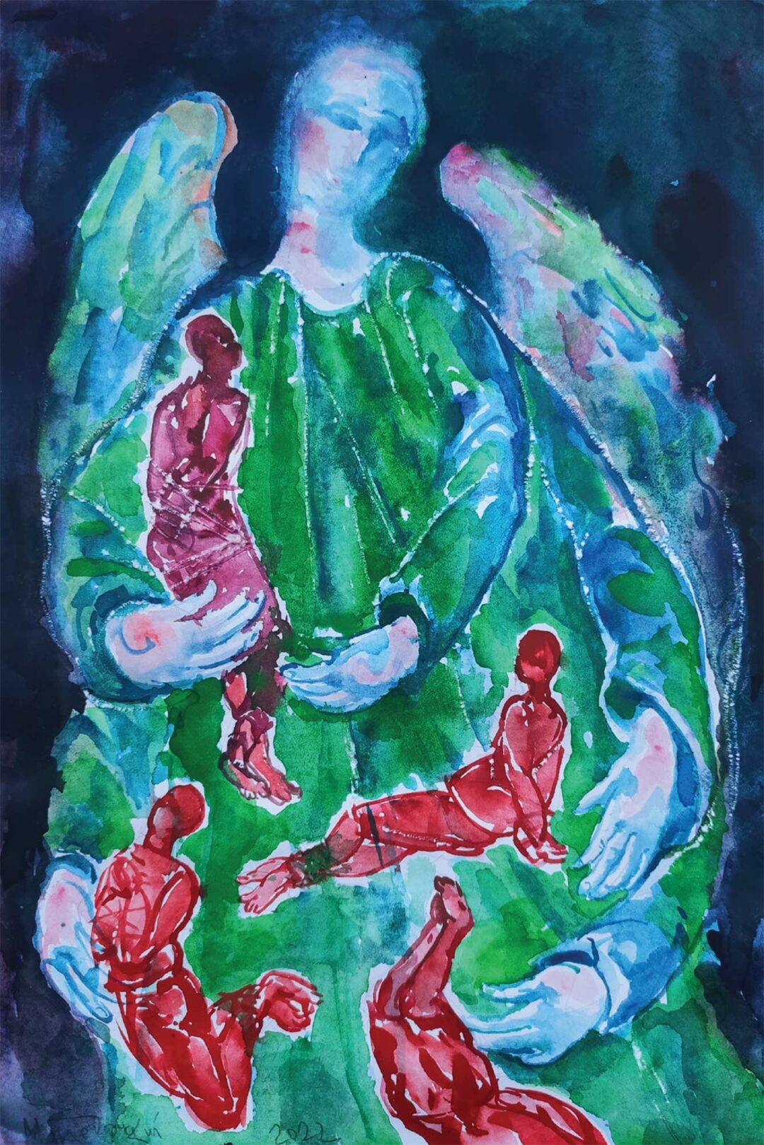 Sorrow Angel by Pavlo Makedonskyi, 2022, Watercolor on paper, 30 x 20 cm | 11.81 x 7.87 in. Courtesy of Kyiv Gallery kyiv.gallery/en