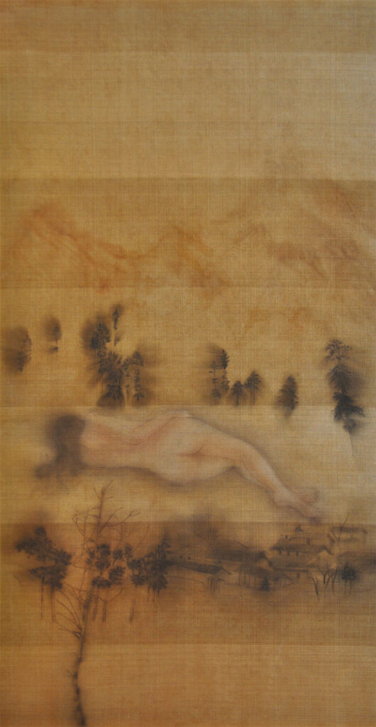 A Monologue About Love by Le Thuy, Watercolor on silk, 138 x 78 cm