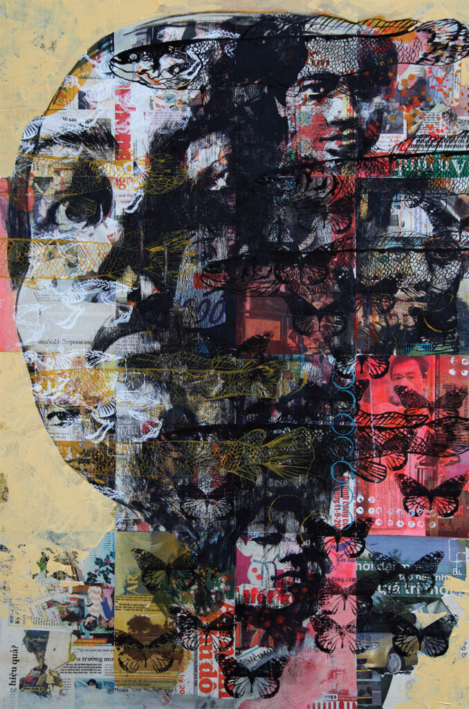 Land of Memory by Ngo Van Sac, Oil, engraving, collage and mixed media on canvas, 80 x 120 cm